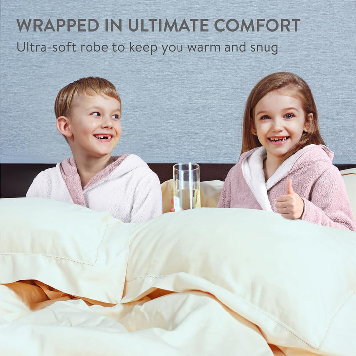HOMELEVEL Kuschelfleece Bademantel für Kinder - Sherpa Morgenmantel mit Taschen Schalkragen Gürtel -