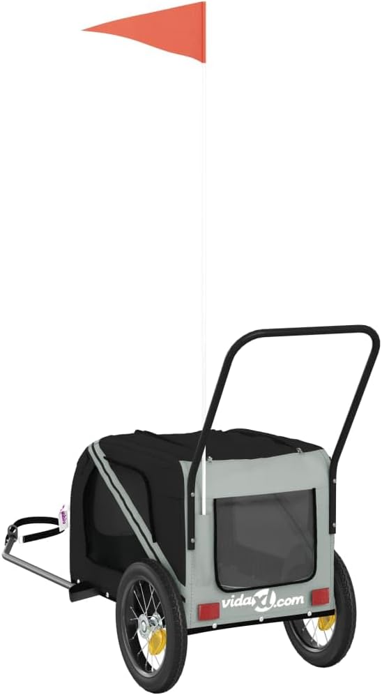 vidaXL Fahrradanhänger Hunde Hundeanhänger Hundetransporter Oxford-Gewebe Eisen Grau 122 x 52 x 53 c