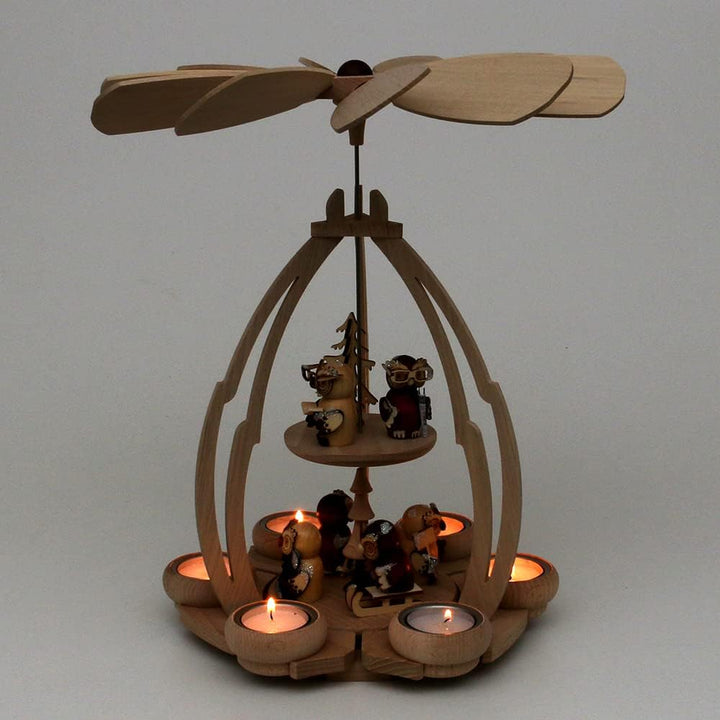 Dekohelden24 Hochwertige Tischpyramide mit Eulenfiguren-Eulenwald, Eulen mit Brille, ca. 35 cm, Eule