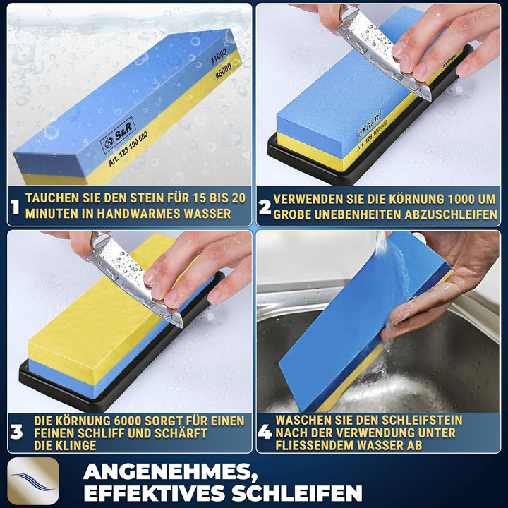 S&R Doppelseitiger Schleifstein, Schruppstein 18 x 6 x 3 cm, Abziehstein, Messerschärfer, Körnung 10