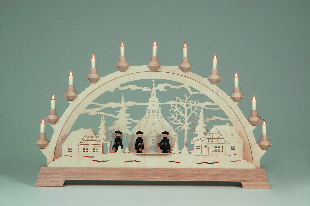 KWO Olbernhau 62023 Schwibbogen Seiffner Kirche mit Figuren, 65 x 40 cm