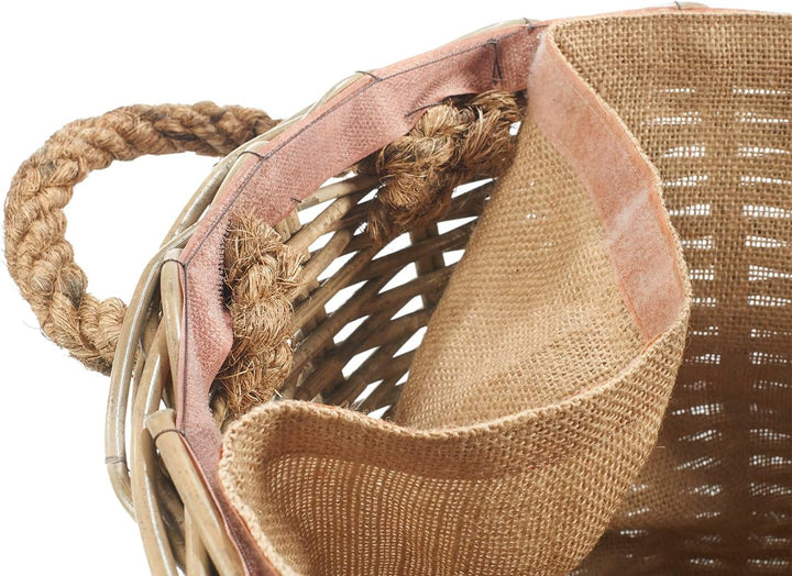 Kobolo Holztrage Holzkorb für Kaminholz oval - Rattan grau - mit Jutestoff ausgestattet - 1870