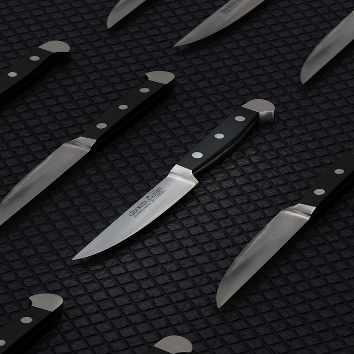 GÜDE Solingen - Steakmesser Glatt geschmiedet, 12 cm, POM schwarz, ALPHA, Doppelkropf, Handmade Germ