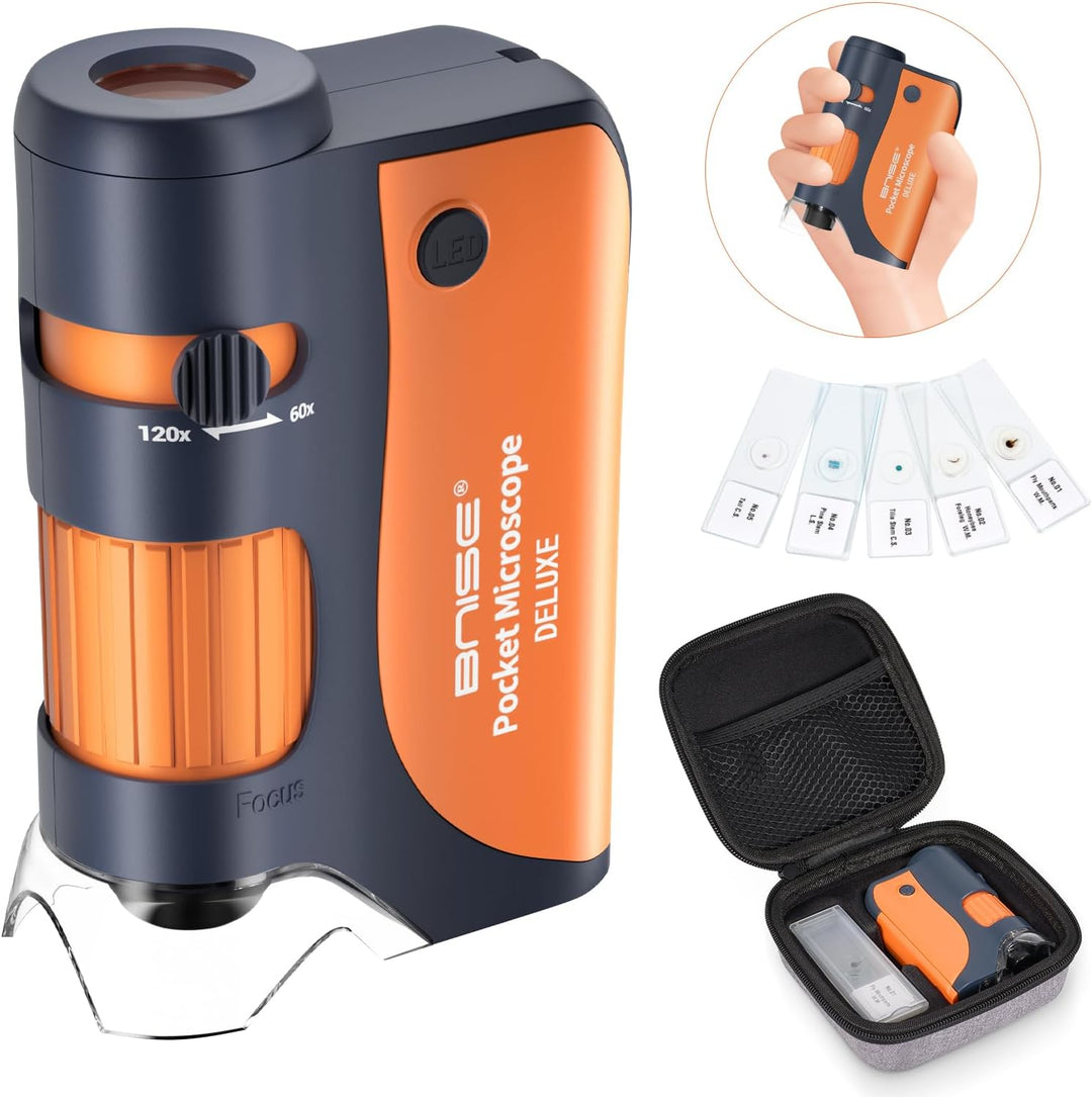 Taschenmikroskop 60-120-facher Zoom mit LED, Handmikroskope für Kinder, Tragbares Mini-Mikroskop mit