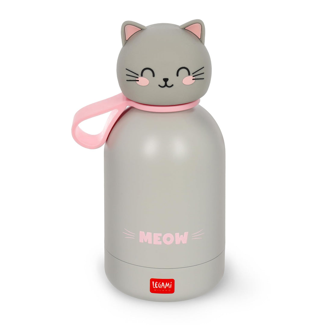 Legami - Hot&Cold BFF Kinder-Wasserflasche, Kitty-Motiv, doppellagig aus 18/8 Edelstahl mit luftdich