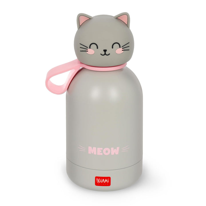 Legami - Hot&Cold BFF Kinder-Wasserflasche, Kitty-Motiv, doppellagig aus 18/8 Edelstahl mit luftdich