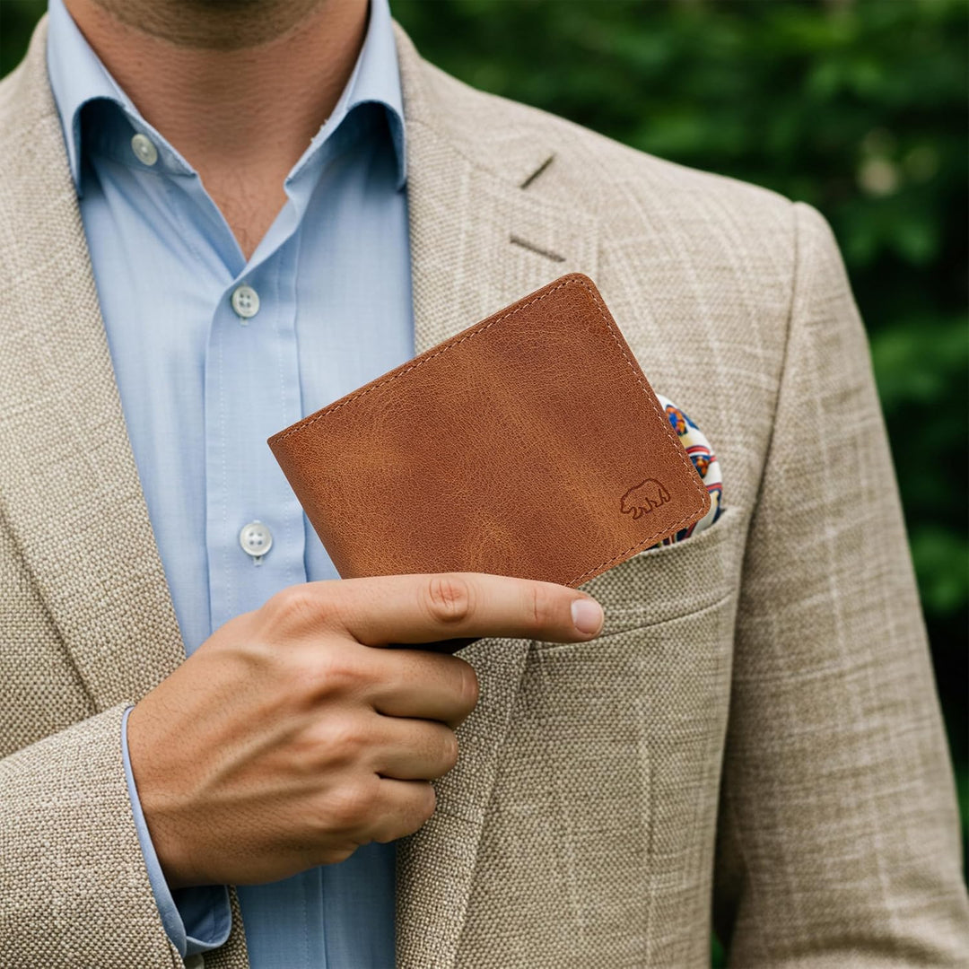 BROWN BEAR Geldbörse Herren Leder mit Münzfach gross | Vintage Braun | RFID-Schutz | Echtleder Porte