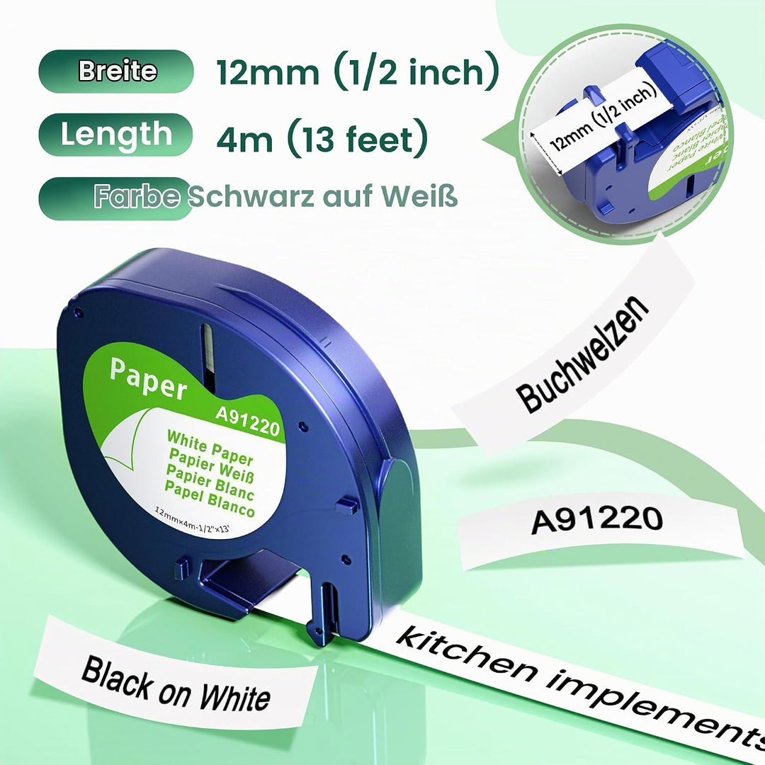5x MarkField Kompatible für Dymo LetraTag Etikettenband Paper, Kompatible mit Dymo Letratag Papier E