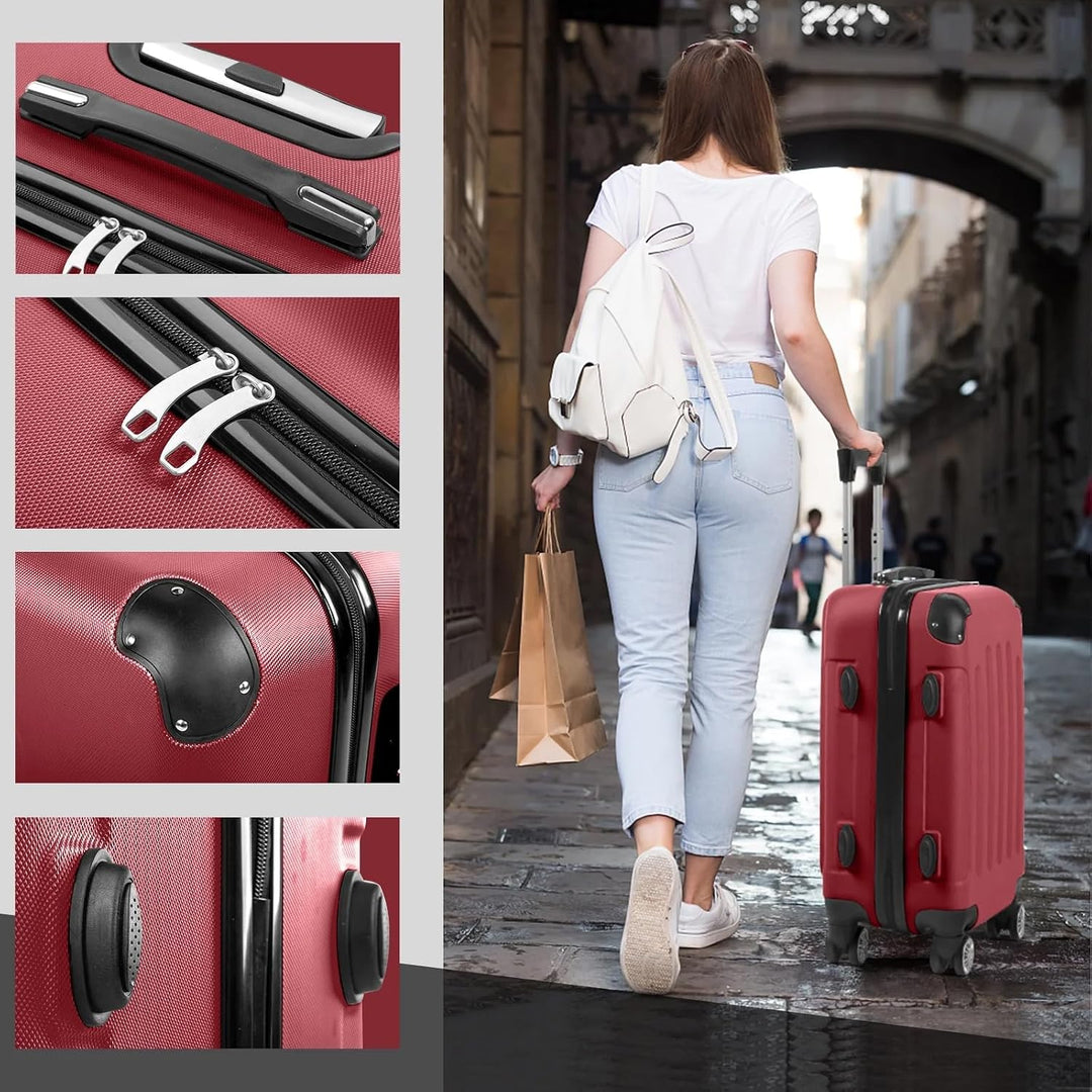 LEADZM Koffer Set 3 Teilig, Reisekoffer Set, Kofferset mit 4 Rollen und Zahlenschloss, Handgepäck, A