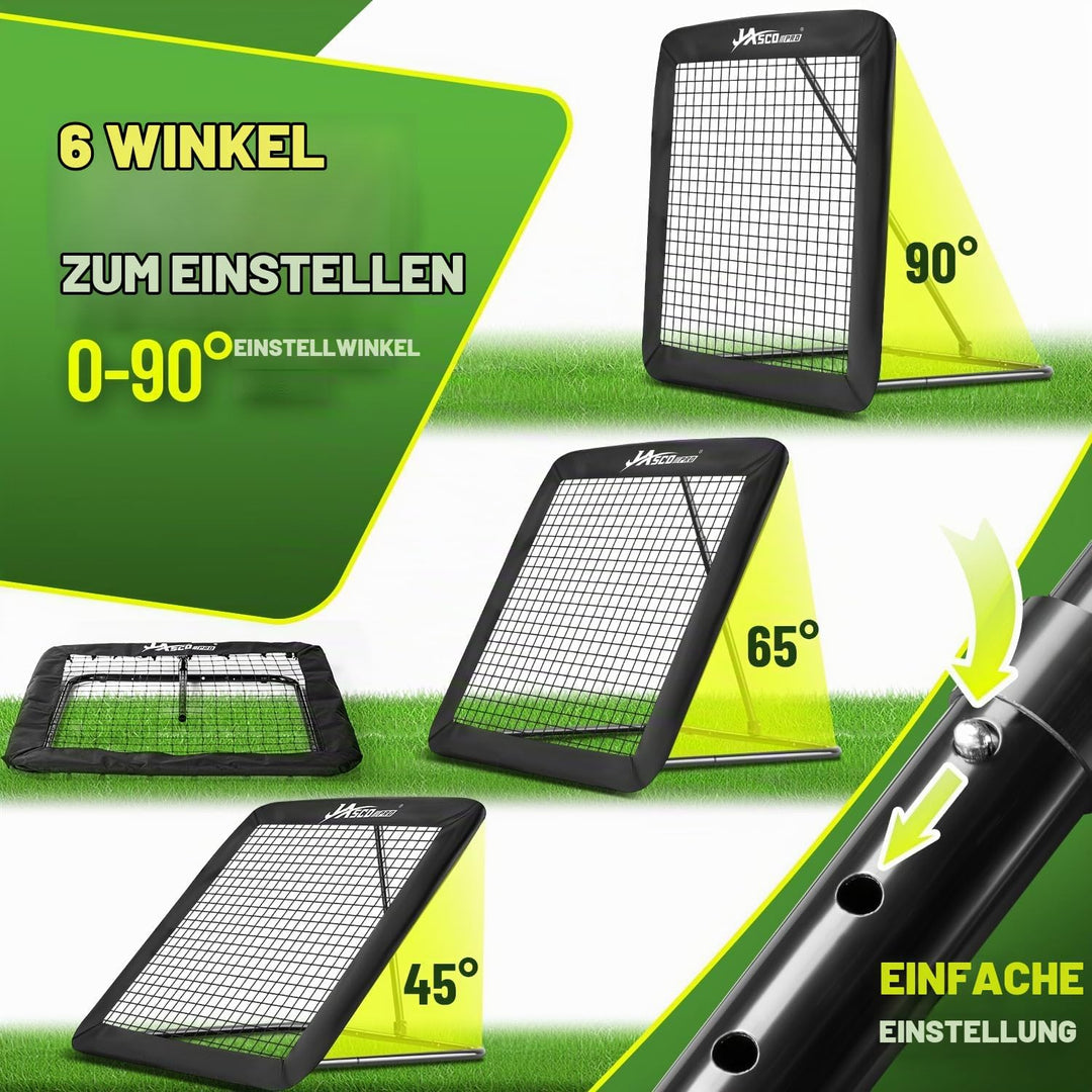 Rebounder für Fussball, 6-Fach verstellbares Rebounder-Netz mit Schutzrand &amp; Heringen, Soccer-Traini