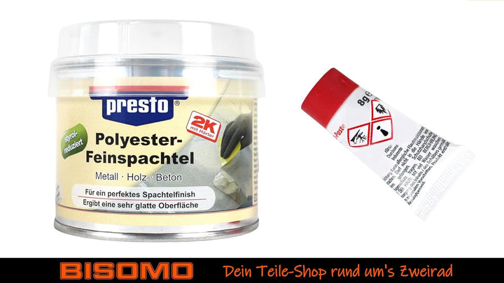 2K Polyester Feinspachtel, 2-Komponenten Spachtel, Füller 250g - 1000g, ergibt sehr glatte Oberfläch