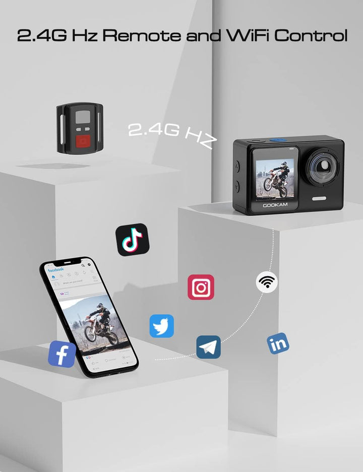 GOOKAM 4K 60fps 24MP Action Cam WiFi Actionkamera Dualscreen Touchscreen 40M Unterwasserkamera EIS S