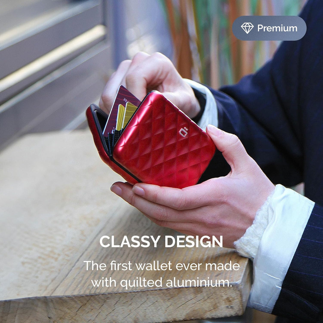 ÖGON Smart Wallets - Aluminium Geldbörse Quilted Button für Damen - RFID-Schutz - Bis zu 10 Karten u