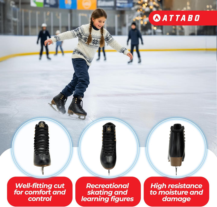 ATTABO Eiskunstlauf Schlittschuhe Kinder ISLA Rosa Grösse 31-36 EU Edelstahlkufe Ideal für Anfänger