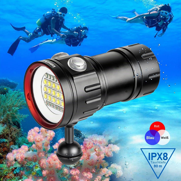LetonPower B15 Tauchen Taschenlampe, 8000 Lumens Super Bright Underwater 80m Video Light, Scuba Dive