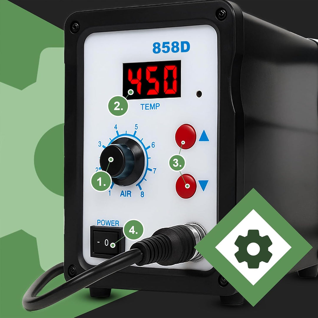 Retoo Heissluft Lötstation 800W, Temperatur Einstellbar 100-480°C, Entlötkolben, 120 l/min Luftleist