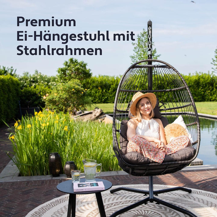 VITA5 Hängesessel mit Gestell - Rattan Egg Chair - Indoor &amp; Outdoor | Entspanne Stilvoll auf Balkon