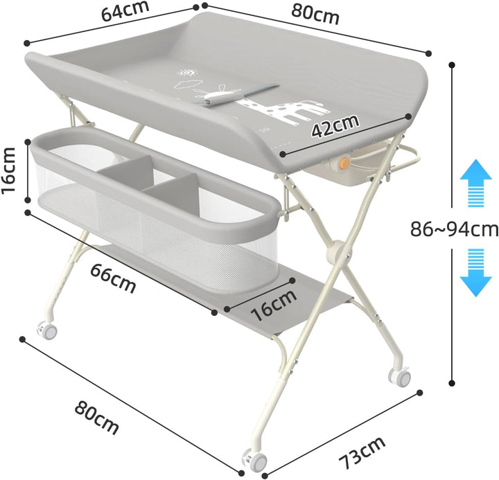 OHMG Baby Wickelkombi Mobiler Bade-Wickeltisch faltbar,klappbare Wickelkommode mobiler,Wickeltisch m