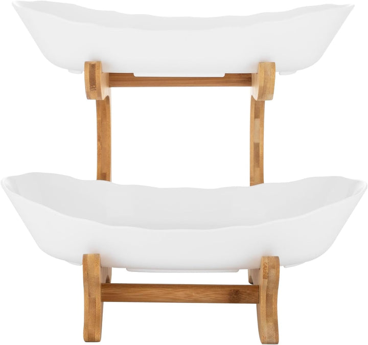 Obst Etagere mit 2 Etagen, Offener Obstschale für Leichten Zugang, Bambus Obstkorb Etagere mit Schal