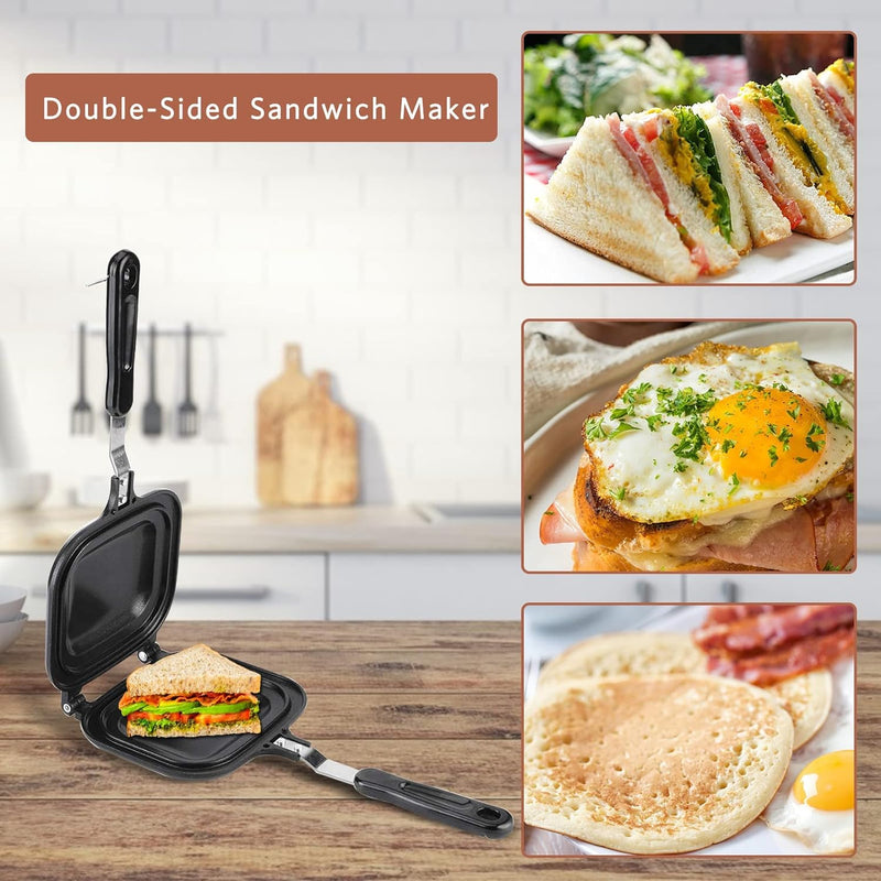 Toastpfanne, Wendepfanne Breakfast Sandwich Maker, Geröstetes Sandwich-Eisen-Maker, Doppelseitige Br