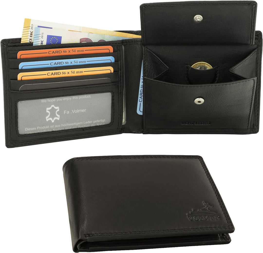 Fa.Volmer ® Leder Geldbörse Herren mit RFID-Schutz - extra-stabile Doppelnaht - 6 Fächer für Kreditk