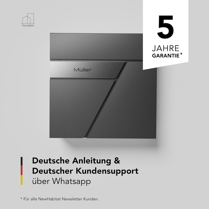 Moderner Briefkasten Personalisierbar Amsterdam Anthrazit RAL7016 - mit Zeitungsfach - Wandbriefkast