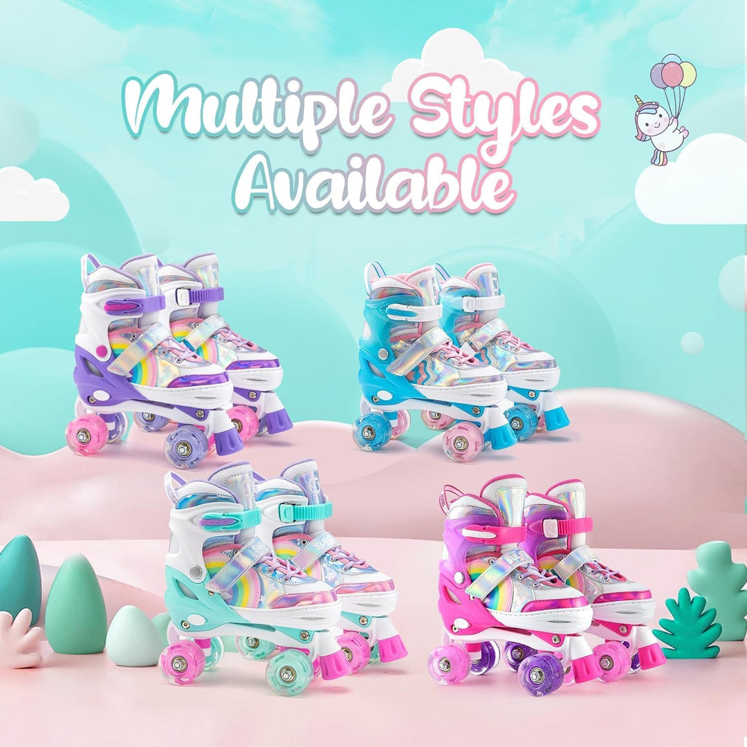 SULIFEEL Rainbow Unicorn Verstellbare Rollschuhe für Kinder mit Leuchtenden Rädern für Mädchen und J
