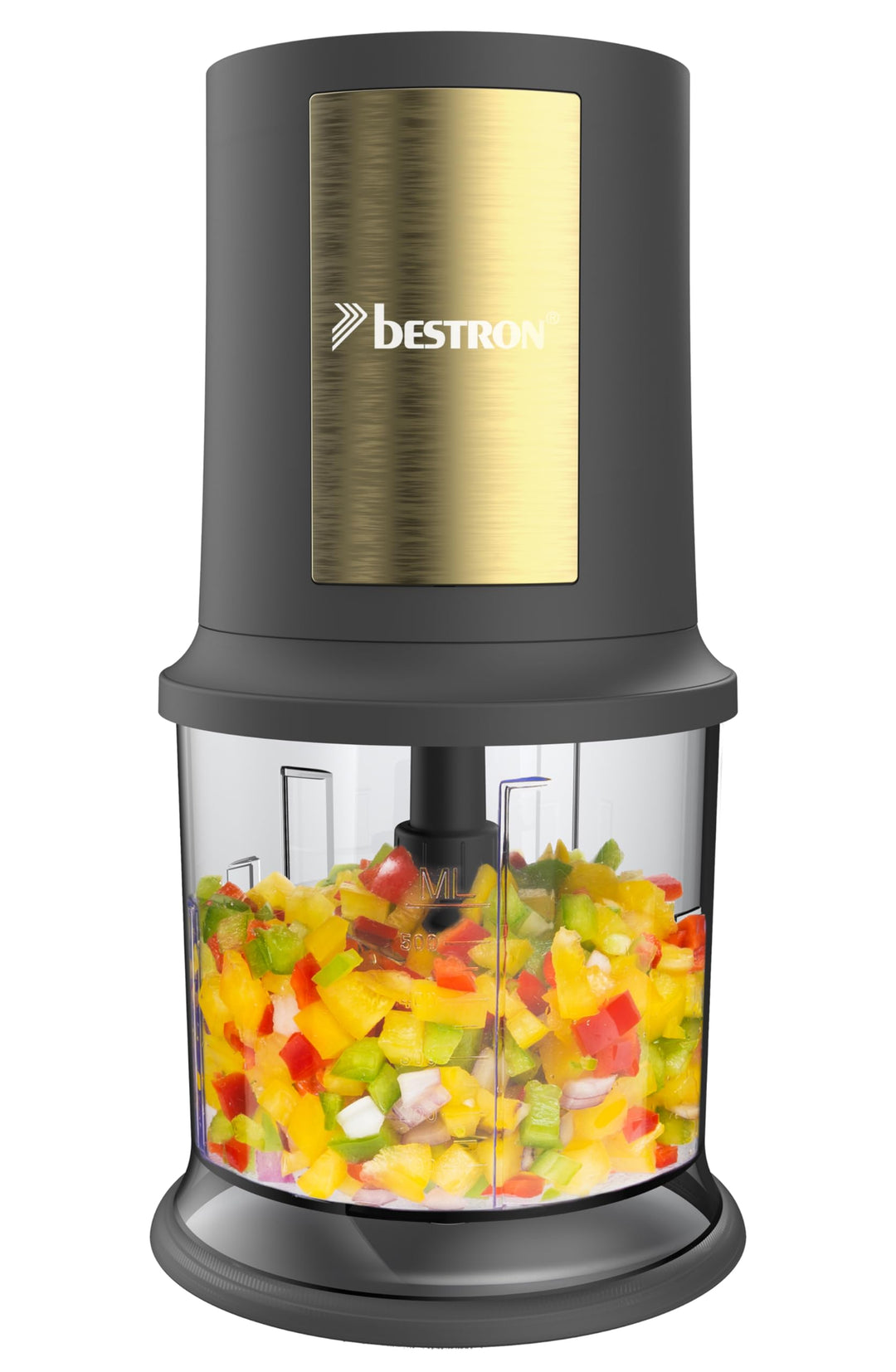 Bestron elektrischer Multi-Zerkleinerer, Universalzerkleinerer mit zwei Schneidemessern & 500ml Kapa