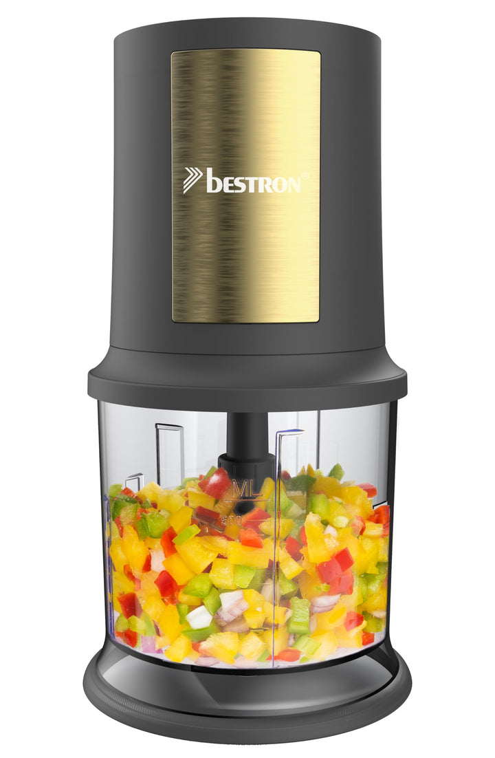 Bestron elektrischer Multi-Zerkleinerer, Universalzerkleinerer mit zwei Schneidemessern & 500ml Kapa