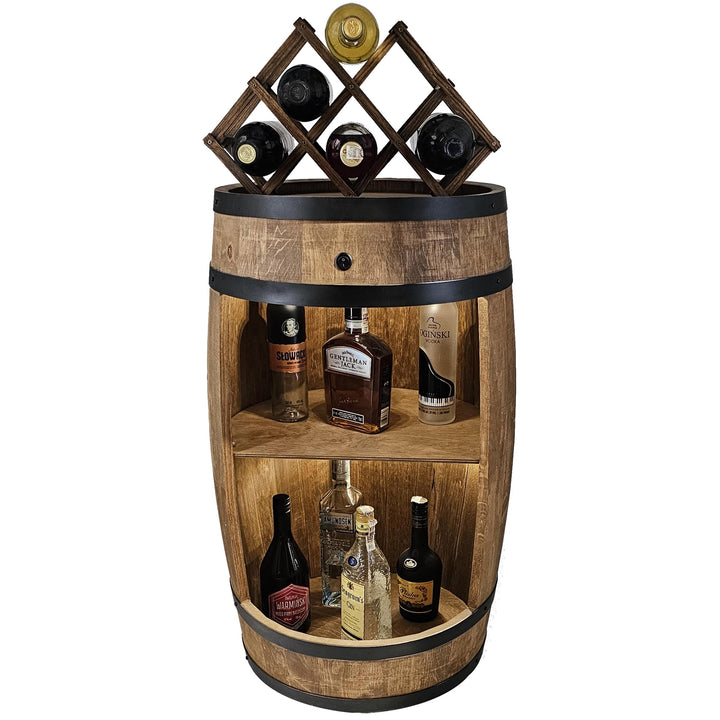 CREATIVE COOPER Fassbar LED mit Weinhalter - Weinregal - Holzfass Hausbar 80cm - Rustikaler deko Bar