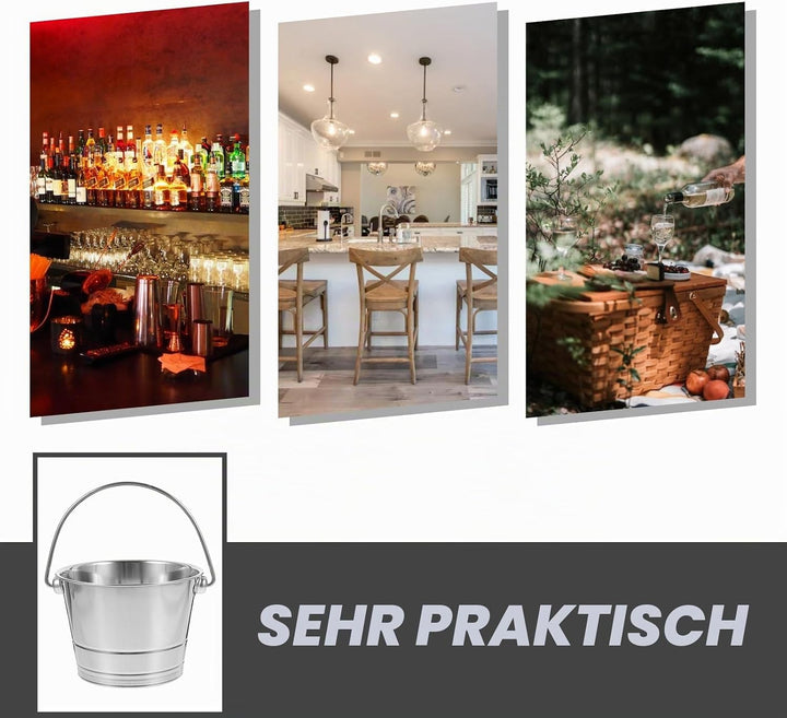 DOITOOL Edelstahl Eiskübel 1L Mit Deckel Und Tragbarem Griff Multifunktionaler Eiswürfelbehälter Für