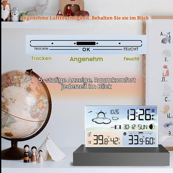 ALLOMN Wetterstation mit kabellosem Aussensensor, Kabellose LCD-Display Digitale Wetterstation mit D