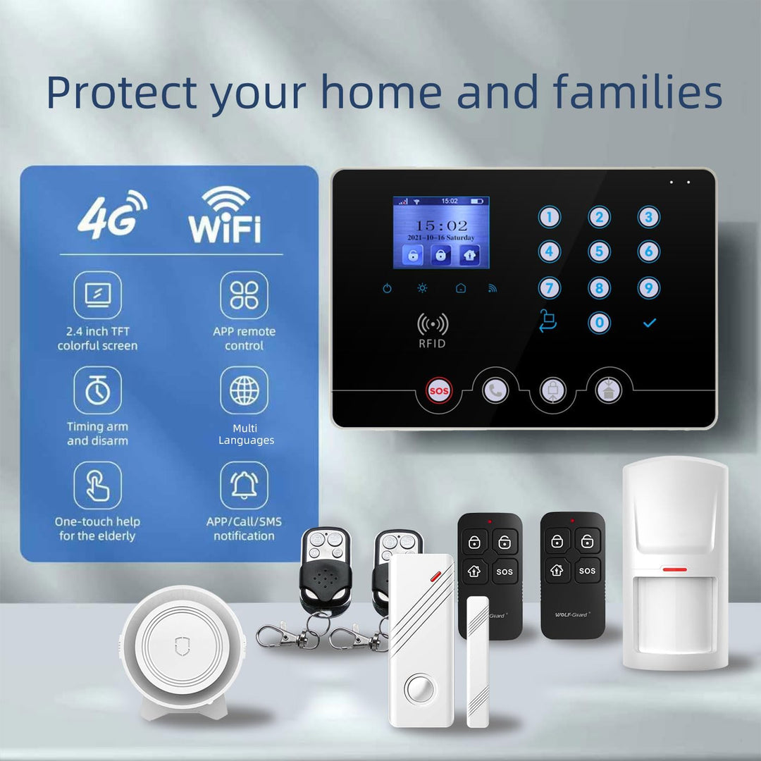Wolf Guard W4Q-W03 WiFi + 4G Wireless Home Einbrecher Alarmanlage Kit Tuya Smartlife APP, mit Sirene