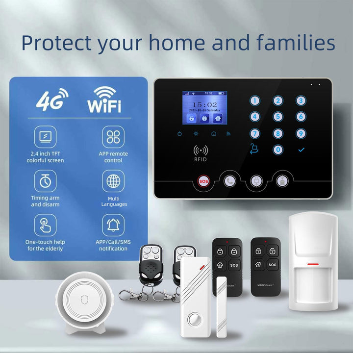 Wolf Guard W4Q-W03 WiFi + 4G Wireless Home Einbrecher Alarmanlage Kit Tuya Smartlife APP, mit Sirene