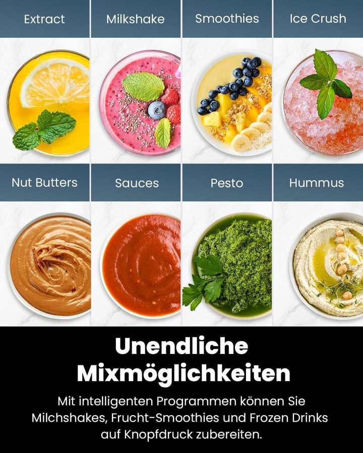 GDOR Professional Standmixer Glas 1200W Smoothie Maker 5 Programme Blender 1,5L Glasbehälter&700ml T