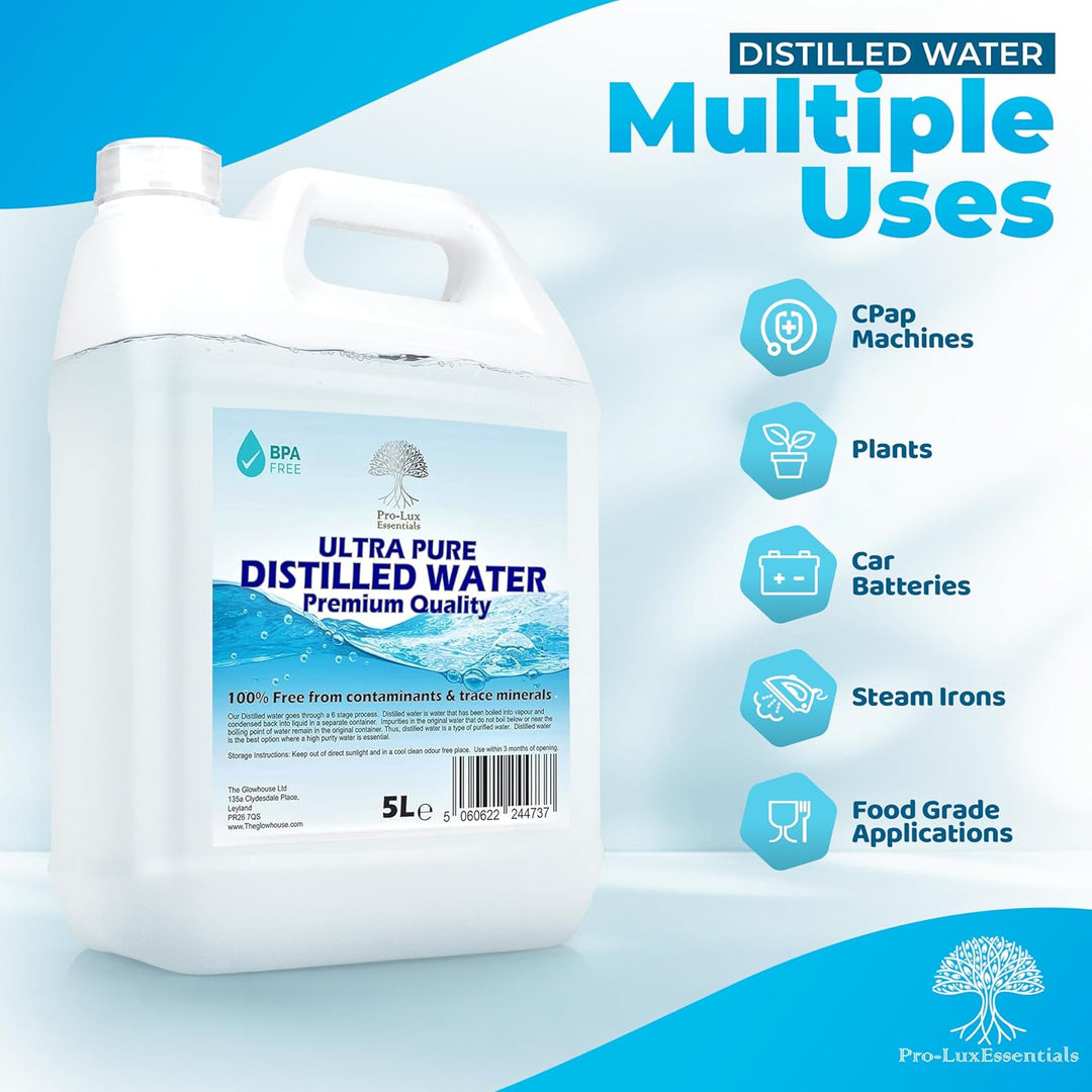 Destilliertes Wasser, 100 % reine Premium-Qualität, ideal für CPap, Bügeleisen, Luftbefeuchter, Rein