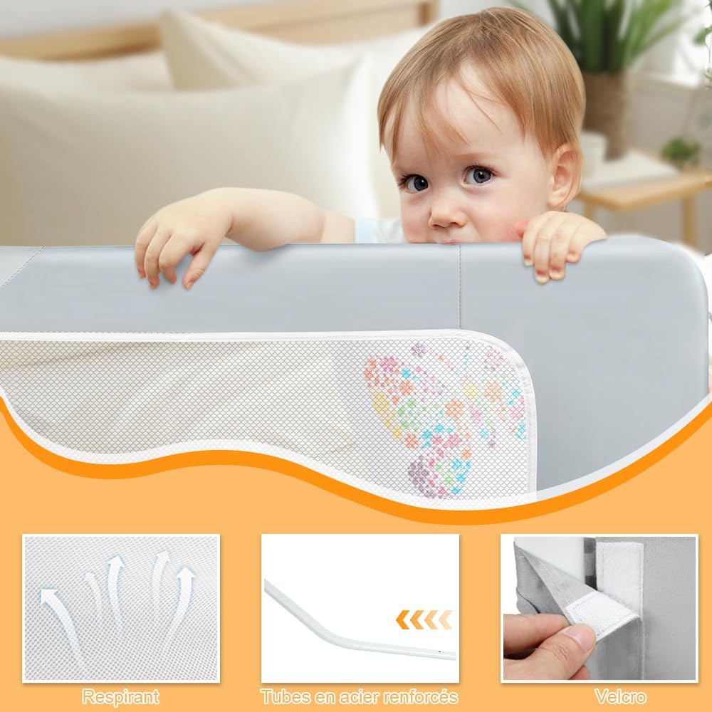 OHMG Bettgeländer,Sicherheitsgitter für Kinder,Sicherheitsgitter für Bett,höhenverstellbar,tragbar,B