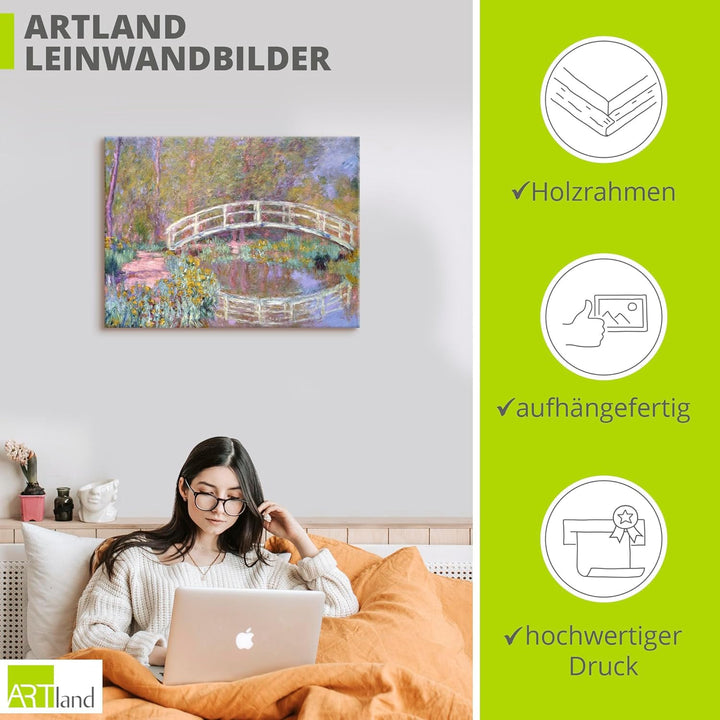 ARTland Leinwandbilder Wandbild Bild auf Leinwand 80x60 cm Wanddeko Landschaften Bäume Pflanzen Teic