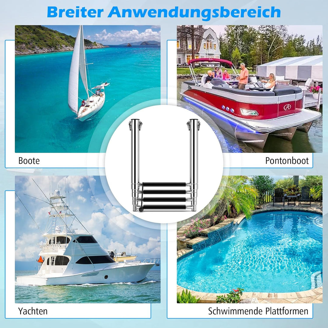 GOPLUS Poolleiter Edelstahl, Bootleiter klappbar mit 4 Stufen und Antirutschpads, Schwimmbadleiter T
