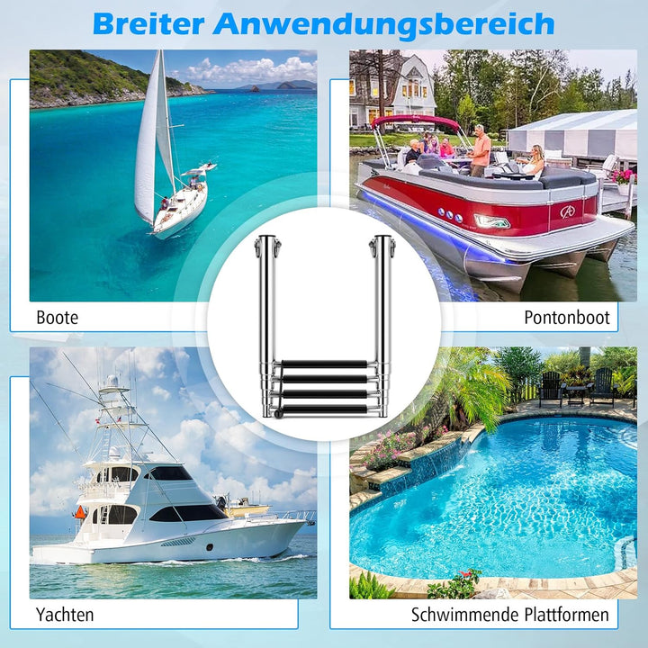 GOPLUS Poolleiter Edelstahl, Bootleiter klappbar mit 4 Stufen und Antirutschpads, Schwimmbadleiter T
