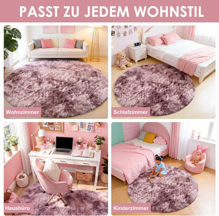ROHATIM Schlafzimmer Plüsch Teppich Rund,Flauschiger Teppich für Wohnzimmer,modernes Wohnzimmer,Mädc