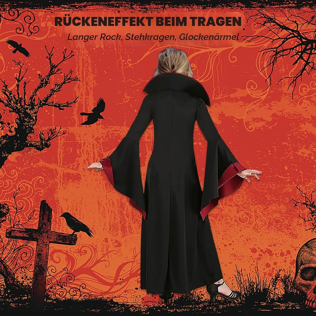 PABTID Vampir Kostüm Mädchen Halloween Kostüme Kinder Gothic Kapuzen Vampirkostüm Halloween Verkleid