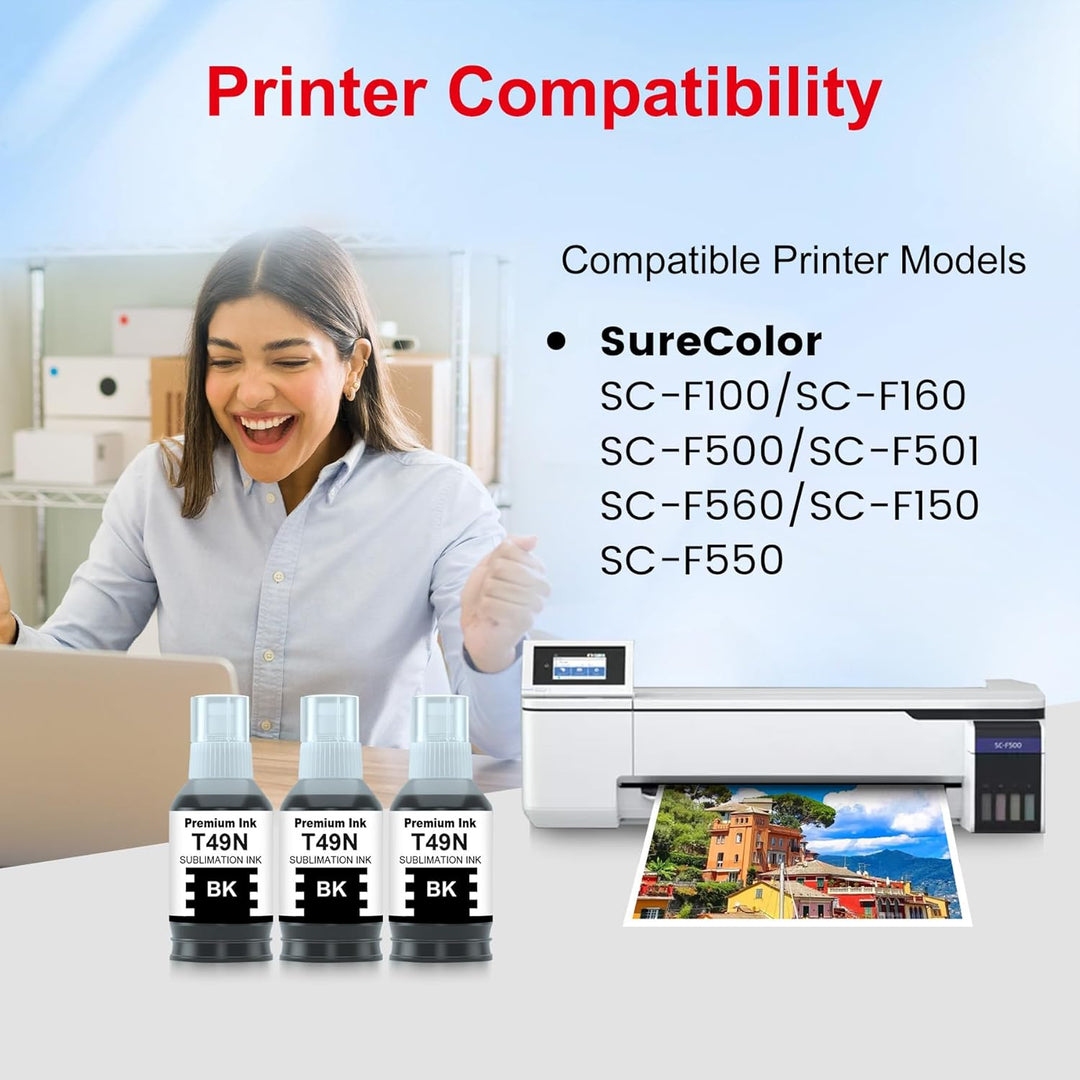 T49N1 Premium Sublimation Compatible Color Bulk Water Based Bottle Refill Ink for SureColor SC-F100