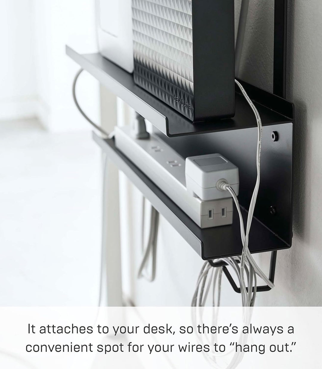 Yamazaki 5462 SMART Unter-Tisch Kabel- & Router-Organizer, schwarz, Stahl, Minimalistisches Design,