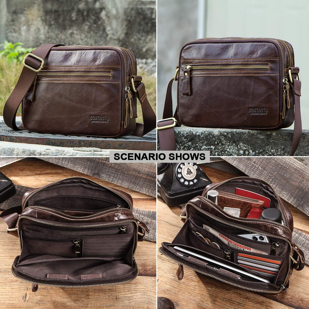 Contacts Echtes Leder Herren Laptop Mini Passport Crossbody Messenger Reisetasche Mini-Umhängetasche