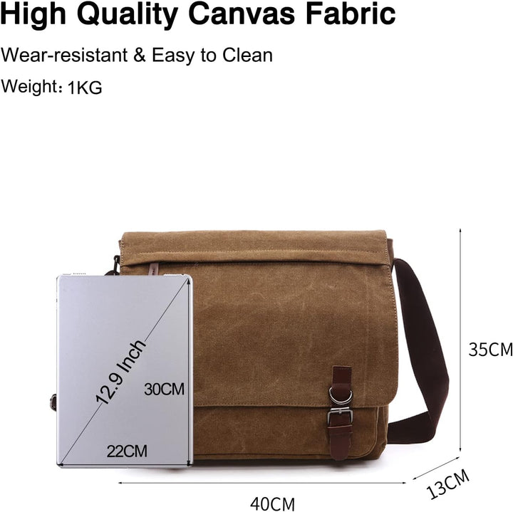 FANDARE Retro Umhängetasche Herren Segeltuch Arbeitstasche Messenger Bag Schultertasche passen 12,9-