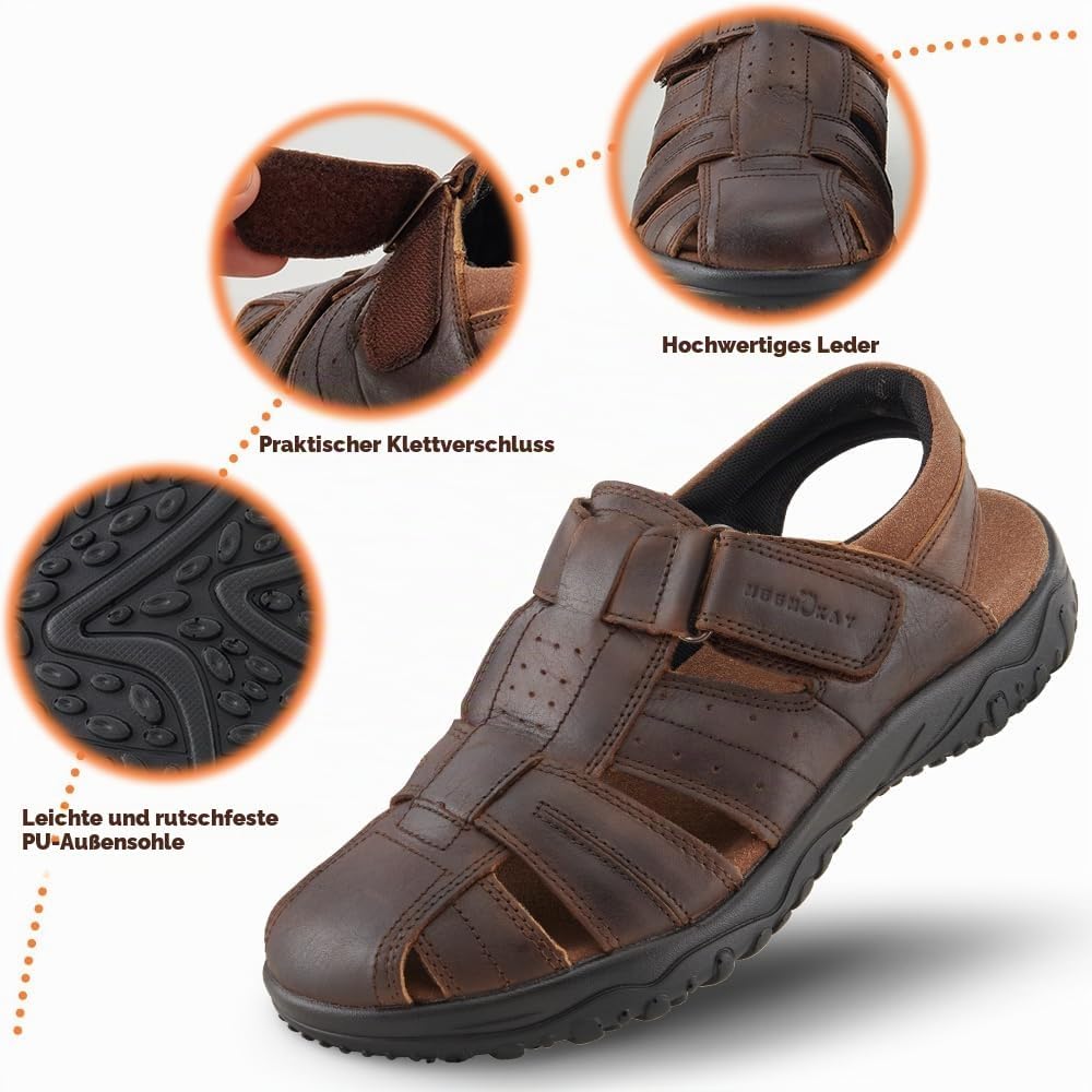 MGGMOKAY Herren Leder Sandalen Fisherman Closed Toe Outdoor-Sandale 40 EU Sattel, 40 EU Sattel