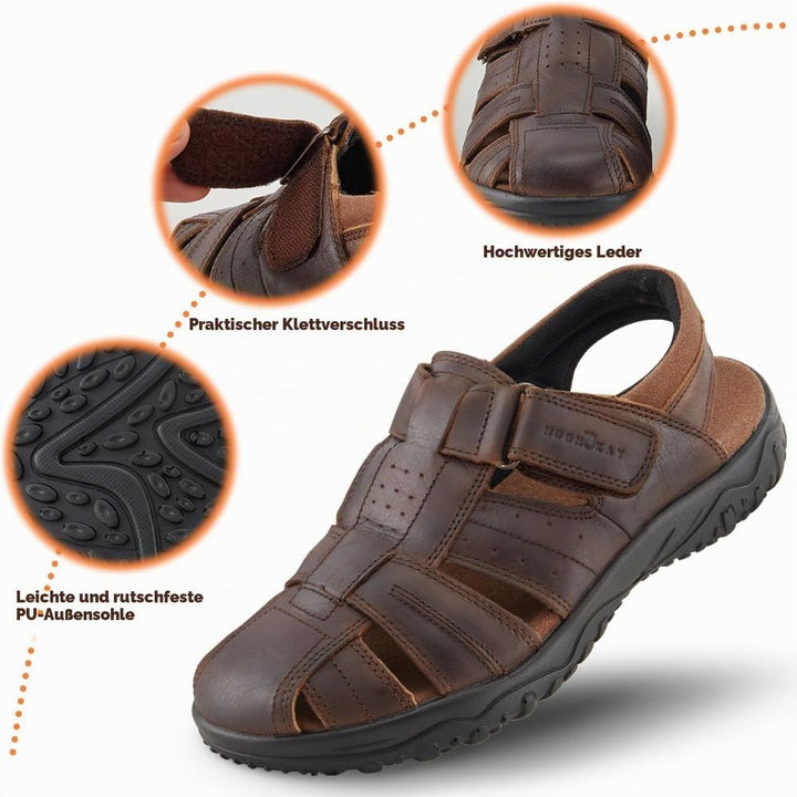 MGGMOKAY Herren Leder Sandalen Fisherman Closed Toe Outdoor-Sandale