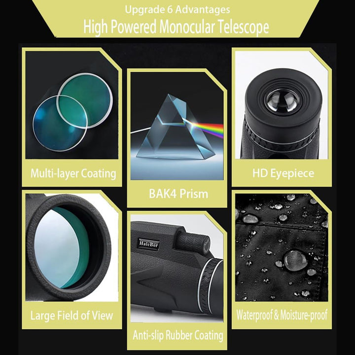 80x100 HD Monokular Teleskop für Erwachsene - Kompaktes Monokular Hochleistungs Teleskop mit BAK4 Pr