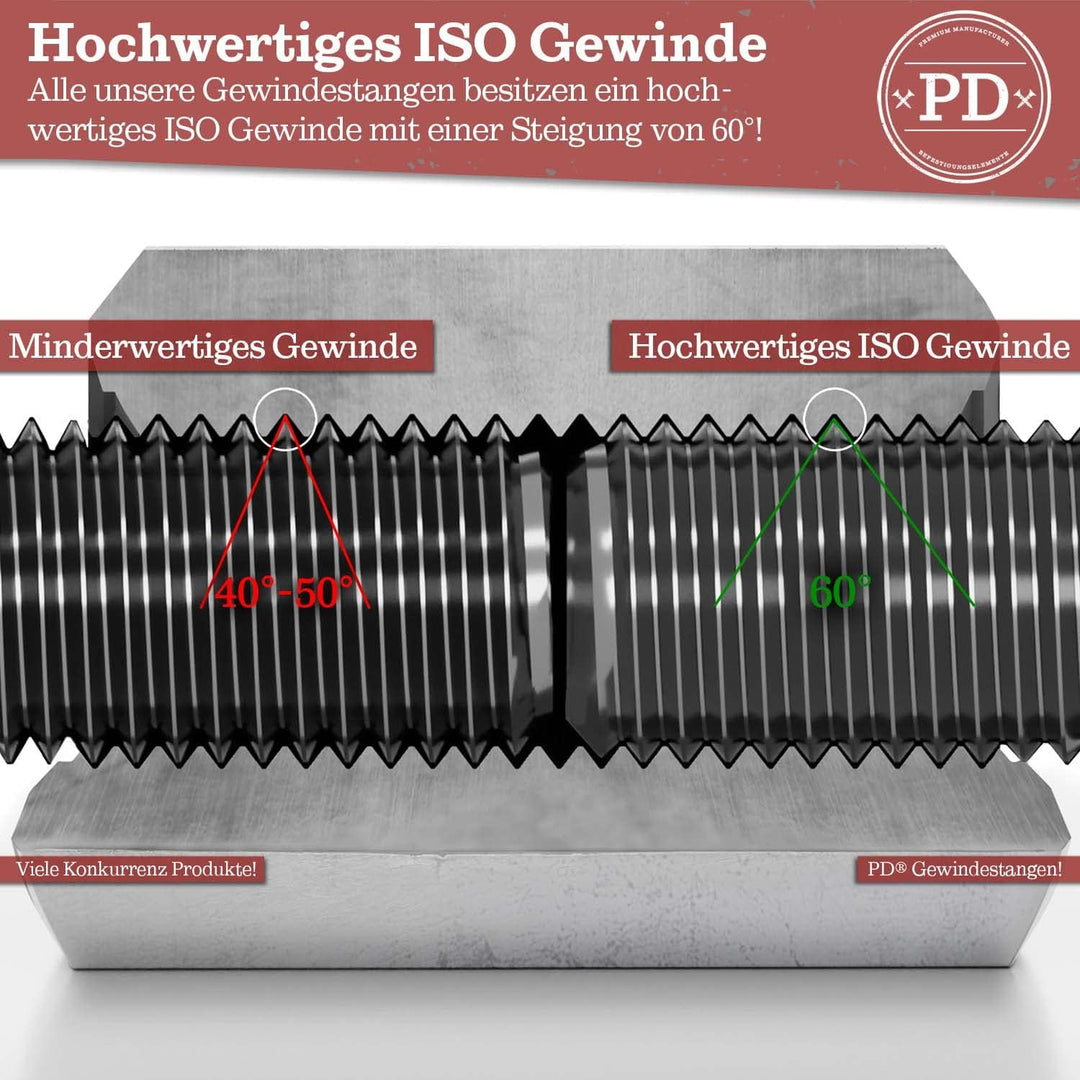 PD® Gewindestangen M12 Edelstahl A4 V4A (DIN 976 / DIN 975) | 1 Meter Gewindestab mit Regelgewinde |